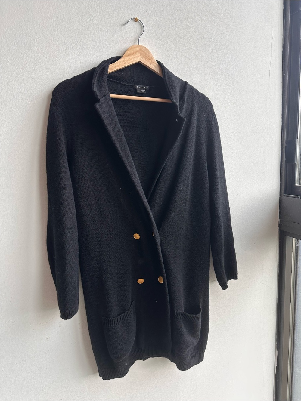 Cotton & Cashmere Women's Black Ribbed Knit Sweater Cardigan - Classic Crewneck